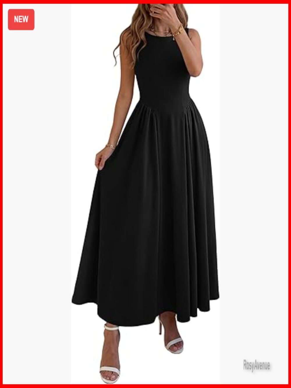 Sleeveless Maxi Dress with Pockets, A-Line Silhouette, Boat Neck